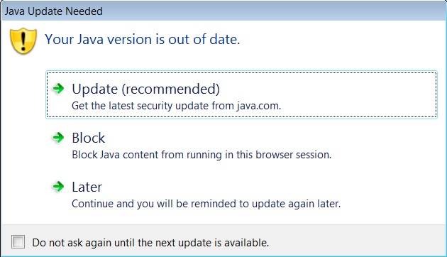 Neaktuálna verzia Javy